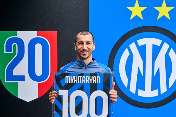 亨里克·姆希塔良代表國際米蘭出戰100場(chǎng)，慶祝特別里程碑